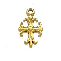 Stainless Steel Cross Pendant Fleur Delis Gold Plated, approx 9-12mm