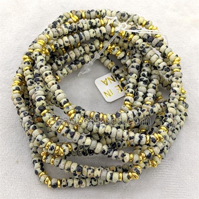 Natural Black Dalmatian Jasper Bracelets Stretchy Rondelle