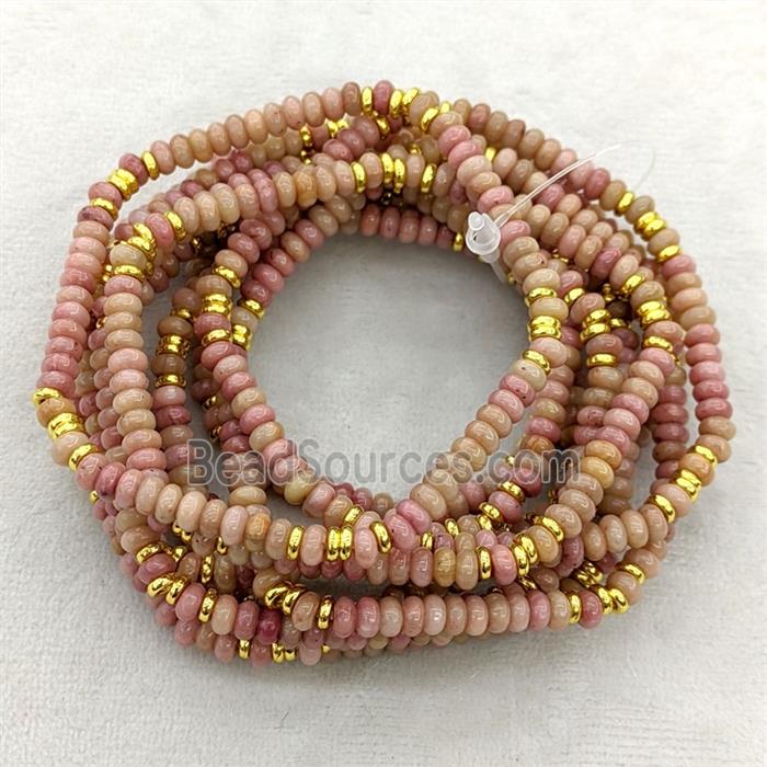Natural Pink Wood Lace Jasper Bracelets Stretchy Rondelle