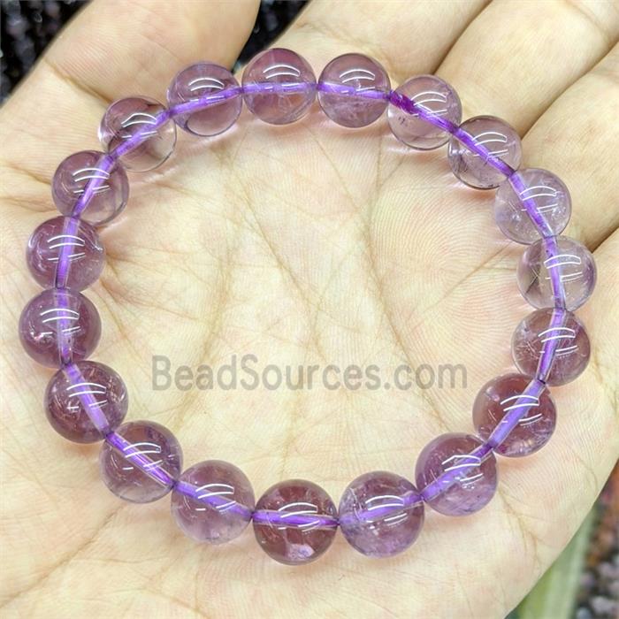 Natural Amehtyst Bracelets Smooth Round Stretchy Lt.purple