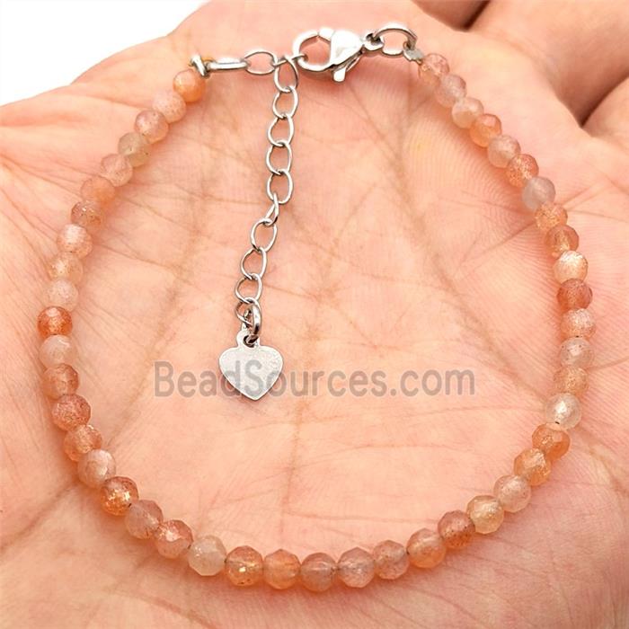 Natural Orange Sunstone Bracelet With Copper Clasp