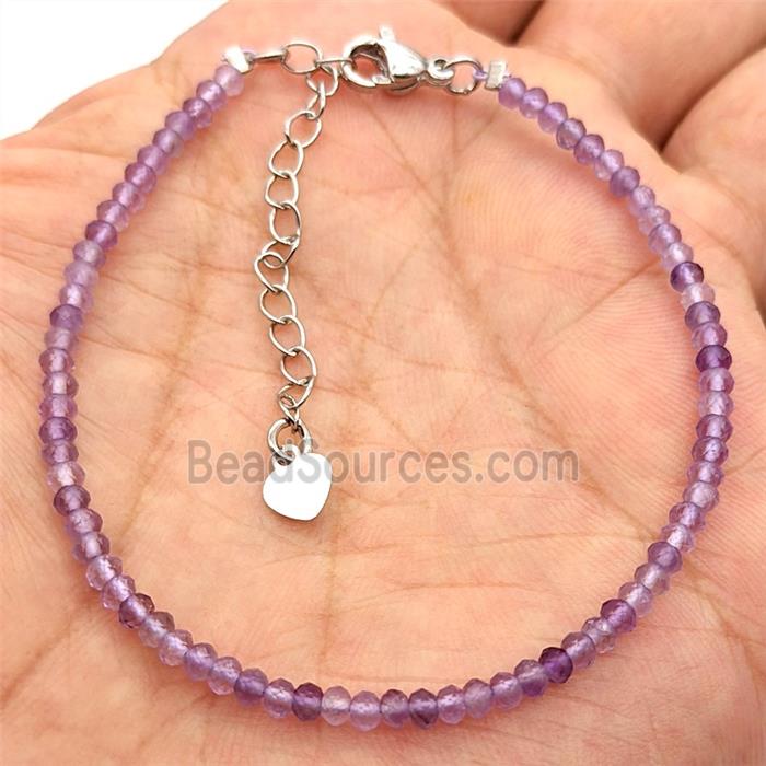 Natural Purple Amethyst Bracelet With Copper Clasp Platinum Plated