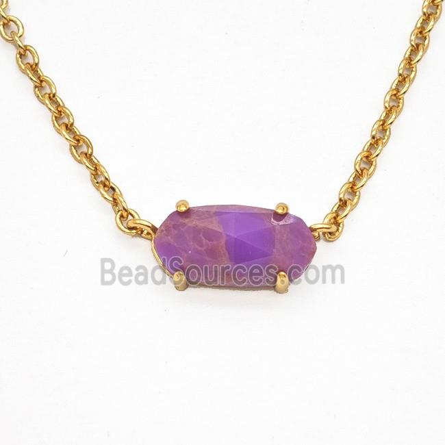 Purple Phosphosiderite Copper Necklace Gold Plated