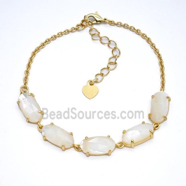 White MOP Shell Copper Bracelet Gold Plated