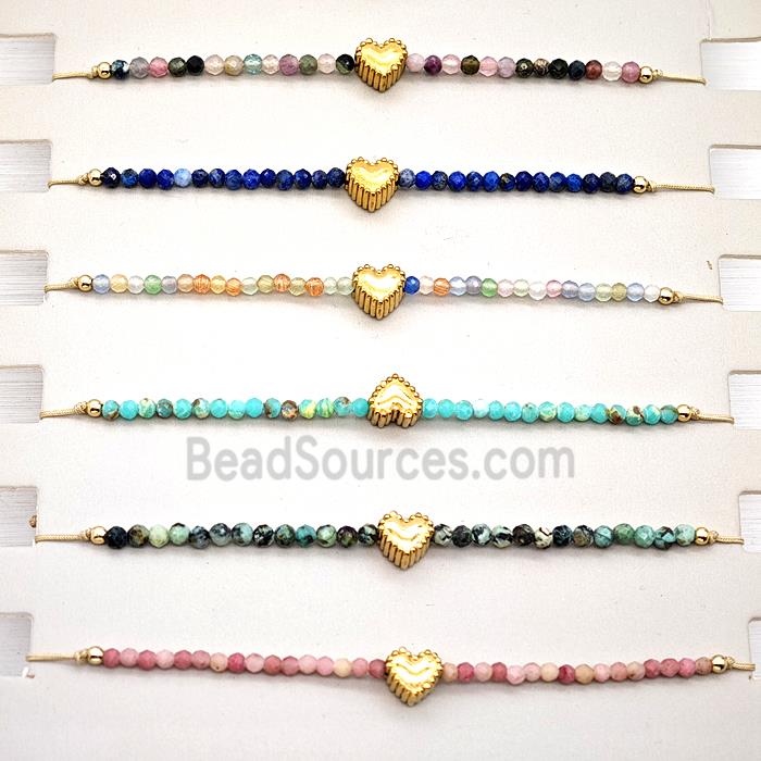 Gemstone Bracelet With Heart Mixed