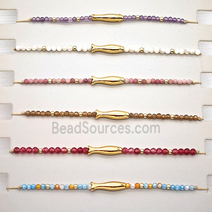 Gemstone Bracelet With Fish Mixed