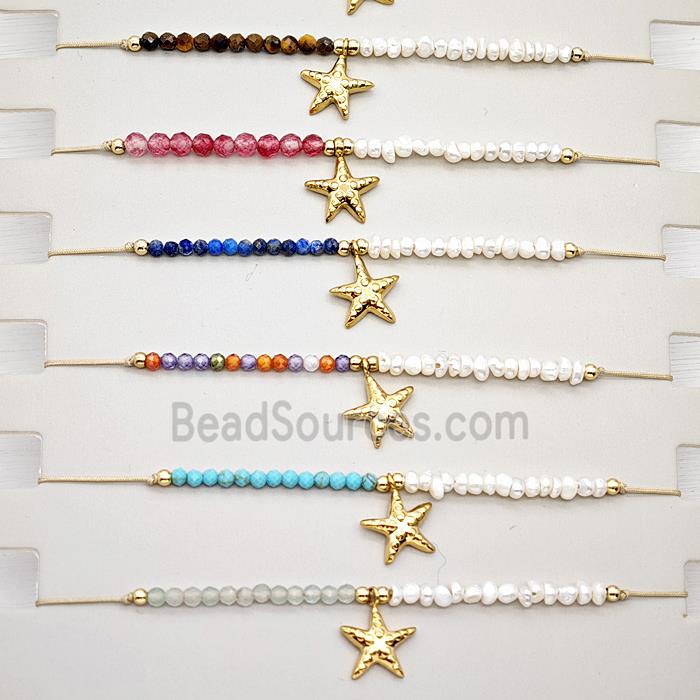 Gemstone Pearl Bracelet With Starfish Mixed