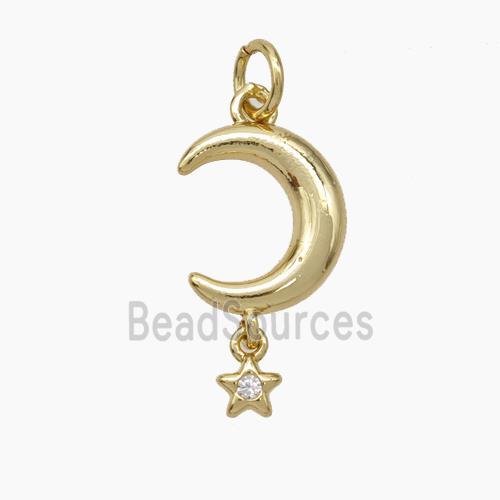 Copper Moon Star Pendant Pave Zirconia Gold Plated