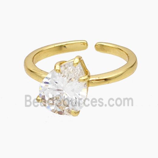 Copper Ring Pave White Zirconia Teardrop Gold Plated