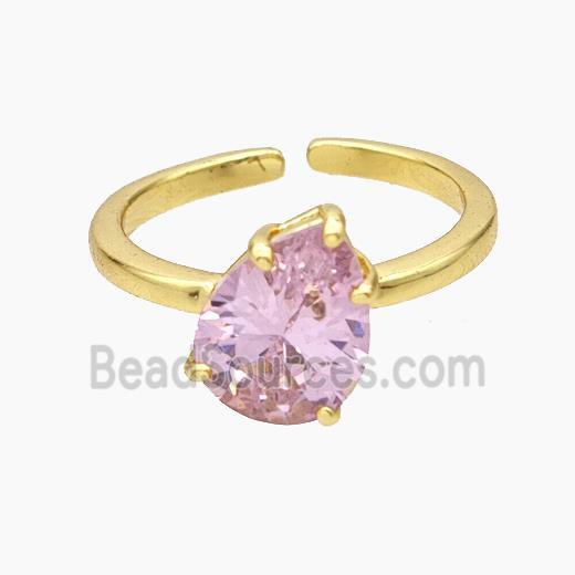 Copper Ring Pave Pink Zirconia Teardrop Gold Plated