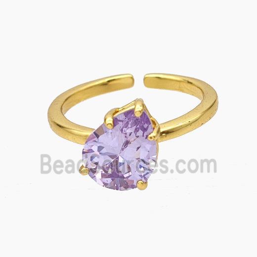 Copper Ring Pave Purple Zirconia Teardrop Gold Plated