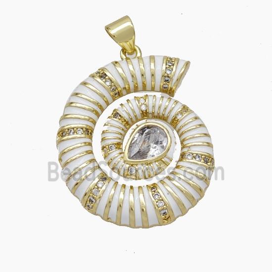 Nautilus Charms Copper Conch Shell Pendant Pave Zirconia White Enamel Gold Plated