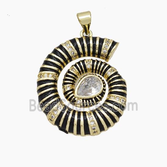 Nautilus Charms Copper Conch Shell Pendant Pave Zirconia Black Enamel Gold Plated