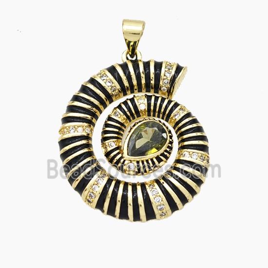 Nautilus Charms Copper Conch Shell Pendant Pave Zirconia Black Enamel Gold Plated