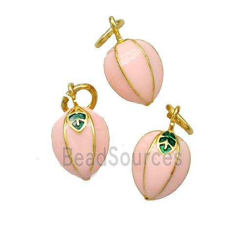 Copper Carambola Pendant Pink Enamel Gold Plated