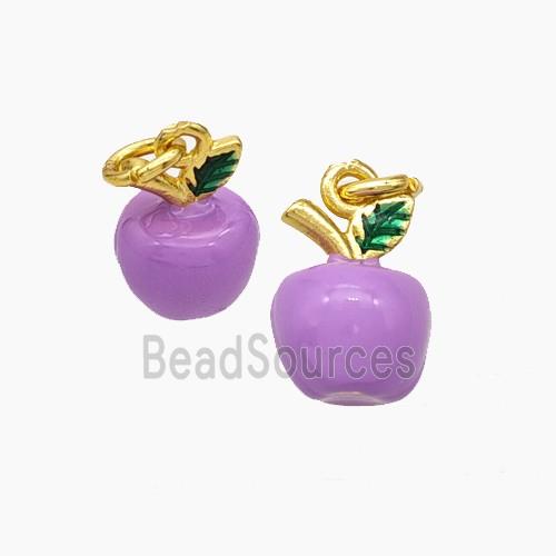 Copper Apple Pendant Lavender Enamel Gold Plated