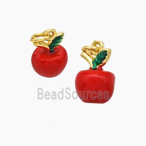 Copper Apple Pendant Red Enamel Gold Plated