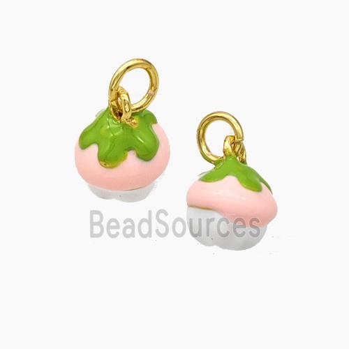 Copper Fruit Pendant White Pink Enamel Gold Plated