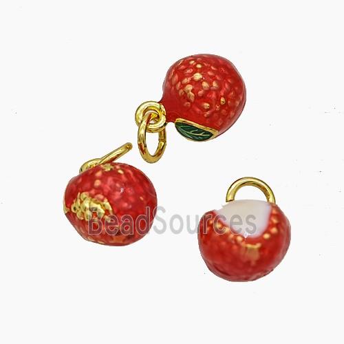 Copper Litchi Pendant Red Enamel Gold Plated