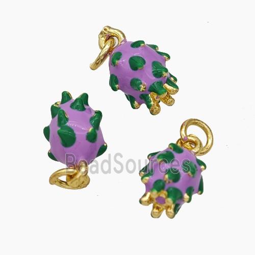 Copper Pitaya Pendant Green Lavender Enamel Gold Plated