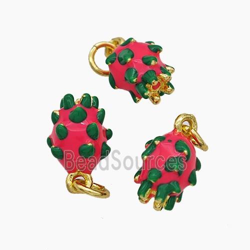 Copper Pitaya Pendant Green Red Enamel Gold Plated