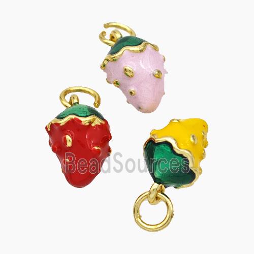 Copper Strawberry Pendant Enamel Gold Plated Mixed