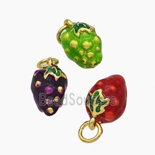 Copper Strawberry Pendant Enamel Gold Plated Mixed