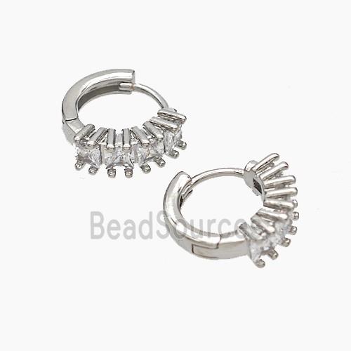 Copper Hoop Earrings Micropave Zirconia Platinum Plated