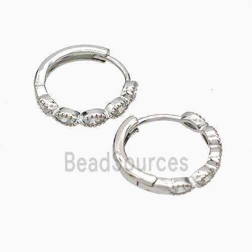 Copper Hoop Earrings Micropave Zirconia Platinum Plated