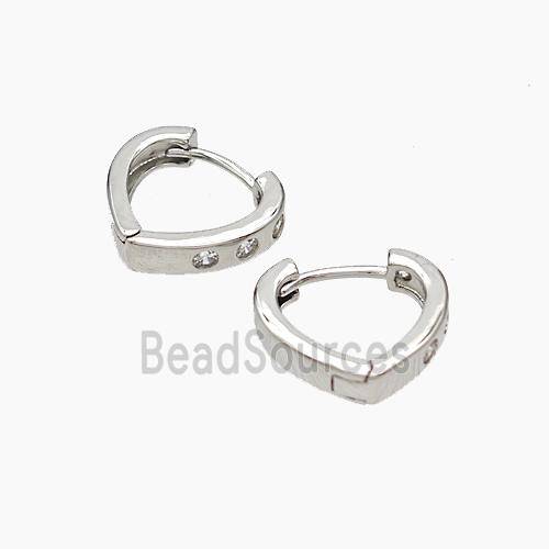 Copper Hoop Earrings Micropave Zirconia Heart Platinum Plated