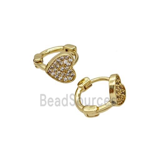 Copper Hoop Earrings Micropave Zirconia Heart Gold Plated