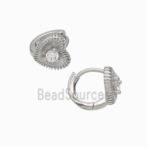 Copper Hoop Earrings Micropave Zirconia Heart Platinum Plated