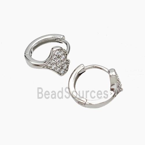 Copper Hoop Earrings Micropave Zirconia Ginkgo Leaf Gold Plated