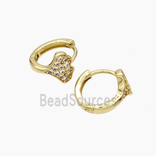 Copper Hoop Earrings Micropave Zirconia Ginkgo Leaf Gold Plated