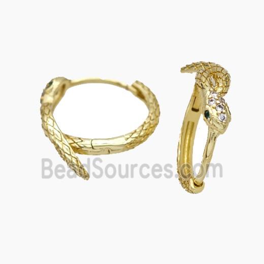 Copper Hoop Earrings Micropave Zirconia Snake Gold Plated