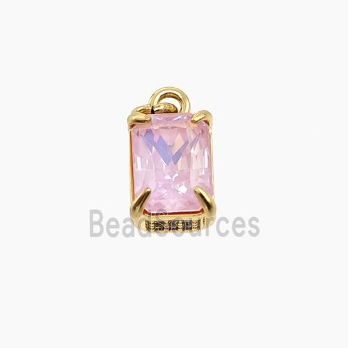 Pink Cubic Zirconia Pendant Copper Rectangle Gold Plated