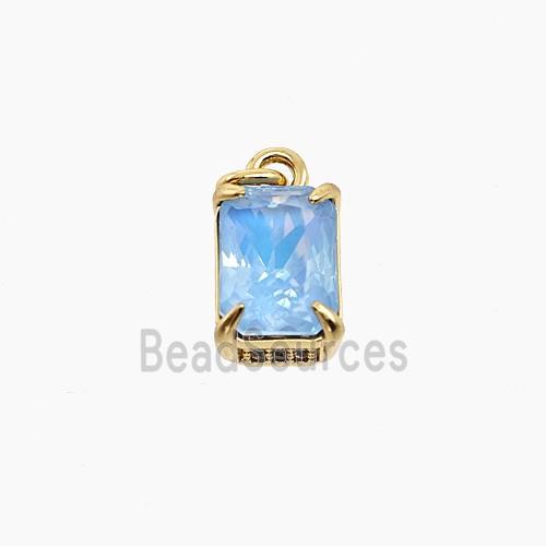 Blue Cubic Zirconia Pendant Copper Rectangle Gold Plated