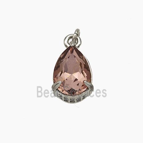 Champagne Cubic Zirconia Pendant Copper Teardrop Platinum Plated