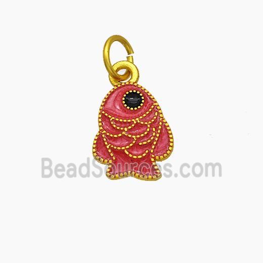 Copper Fish Pendant Red Painted Gold Plated