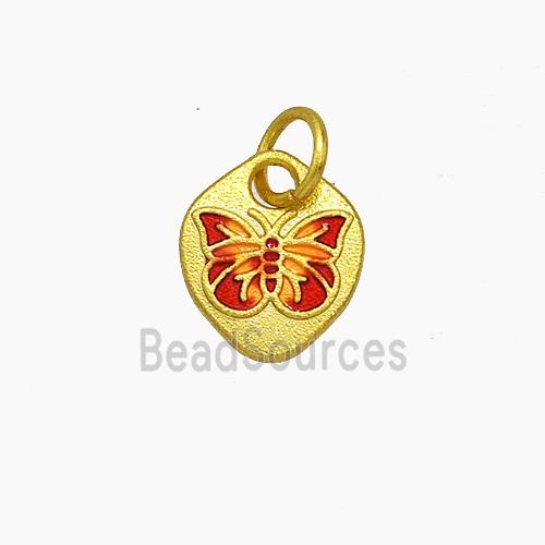 Copper Butterfly Pendant Red Painted Gold Plated
