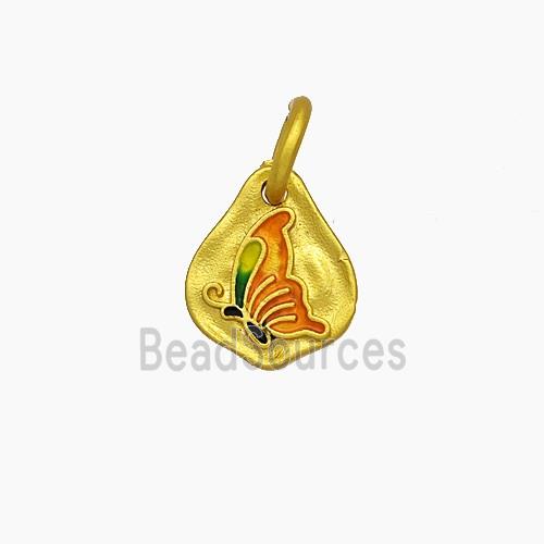 Copper Butterfly Pendant Red Painted Gold Plated