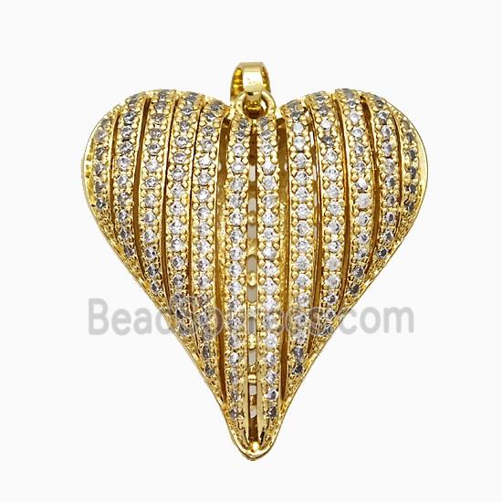 Copper Heart Pendant Pave Zirconia Hollow Gold Plated