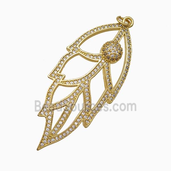 Copper Leaf Pendant Micropave Zirconia Gold Plated