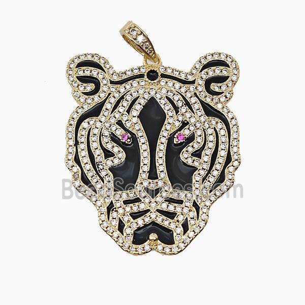 Copper Panther Pendant Micropave Zirconia Black Enamel Leopard Gold Plated