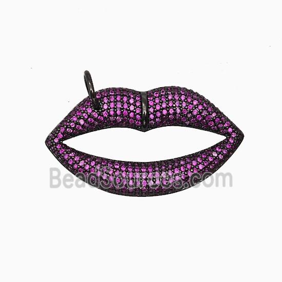 Copper Lips Pendant Micropave Fuchsia Zirconia Black Plated