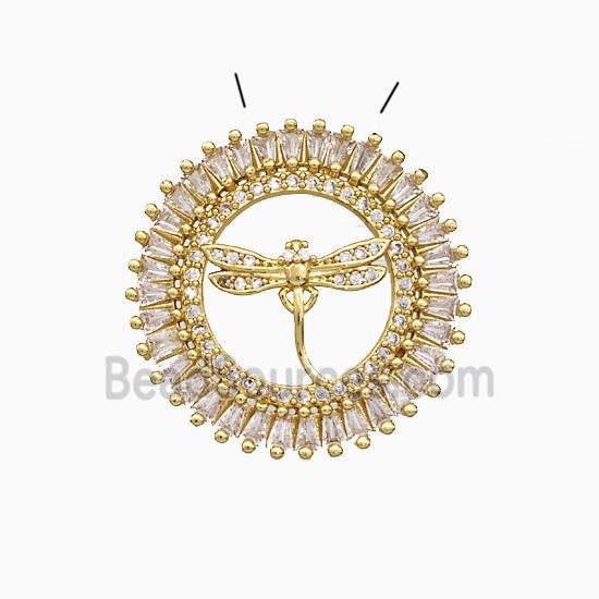 Copper Dragonfly Pendant Pave Zirconia Circle Gold Plated