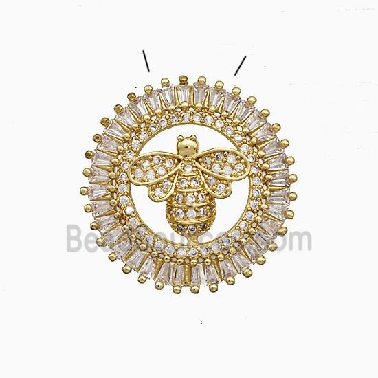Copper Honeybee Pendant Pave Zirconia Circle Gold Plated