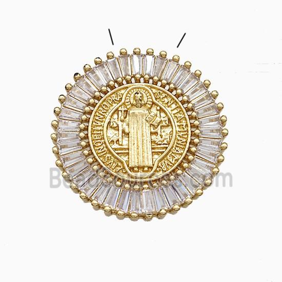 Copper Saint Jude Pendant Pave Zirconia Circle Gold Plated