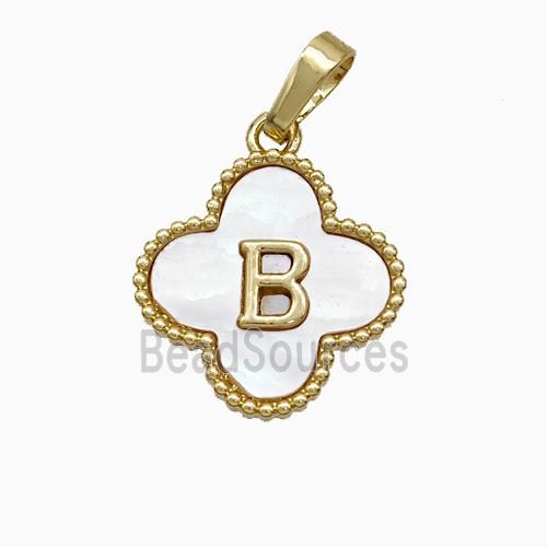 Copper Clover Pendant Pave Shell Letter-B 18K Gold Plated