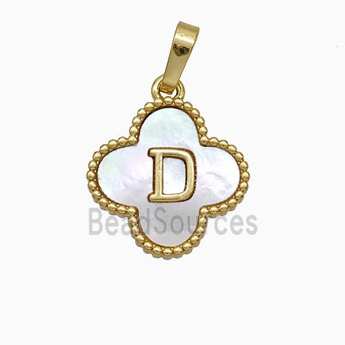 Copper Clover Pendant Pave Shell Letter-D 18K Gold Plated